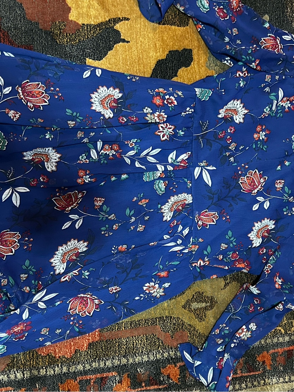 Calvin Klein Blue Floral Maxi Dress with Red & White Accents